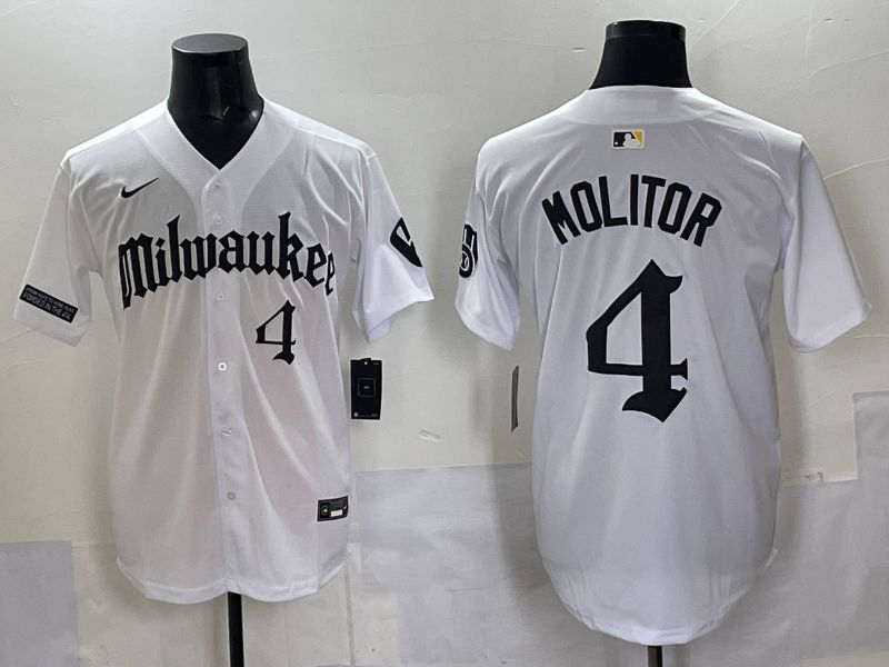 Men 2025 Milwaukee Brewers #4 Molitor White Five generations Joint Name Nike MLB Jersey style 8->ncaa teams->NCAA Jersey